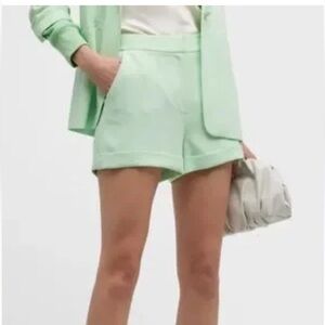 $295 NWT Cinq a Sept Elaine Mint Green Trouser Cuffed Shorts Bright Mint 4